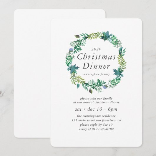 Minimalistische Eenvoudige Chic Krans Kerstdiner Kaart (Voorkant / Achterkant)