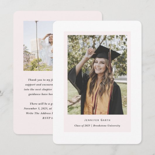 Minimalistische eenvoudige chique foto's afstudere aankondiging (Voorkant / Achterkant)