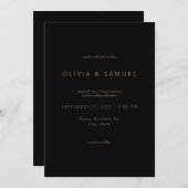 Minimalistische eenvoudige chique zwart bruiloft kaart (Voorkant / Achterkant)
