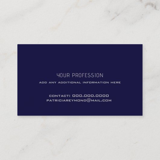 Minimalistische eenvoudige diepblauwe Contact Kaar Contactkaartje (Achterkant)