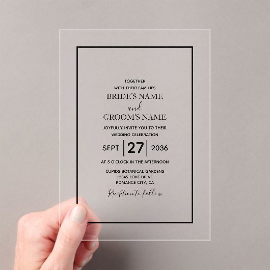 Minimalistische Eenvoudige Duidelijke Huwelijksuit Acryl Uitnodigingen (Insitu (Draagbaar))