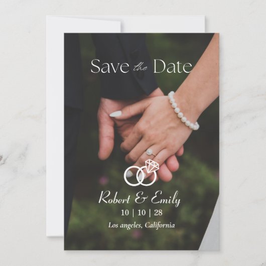 Minimalistische eenvoudige elegante foto bruiloft save the date (Voorkant)