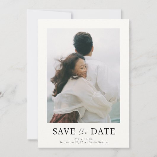 Minimalistische eenvoudige elegante tekst en foto  save the date (Voorkant)