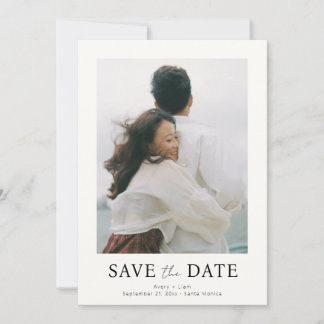 Minimalistische eenvoudige elegante tekst en foto save the date