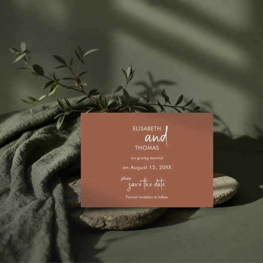 Minimalistische eenvoudige elegante terracotta save the date