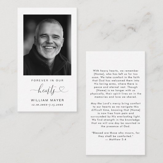 Minimalistische Eenvoudige Foto Begrafenisgebed Ka Visitekaartje (Voorkant / Achterkant)