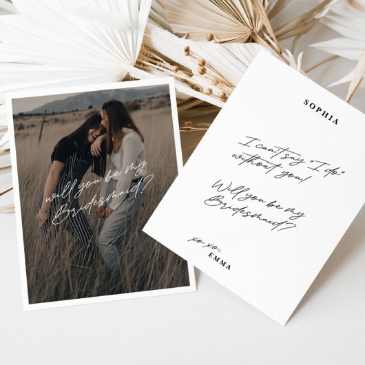 Minimalistische eenvoudige foto bruidsmeisje voors kaart