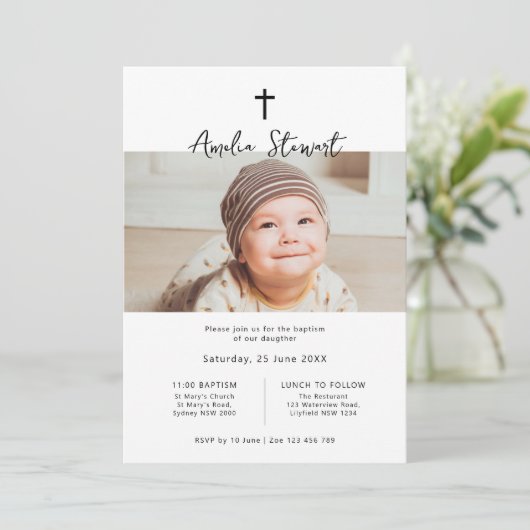 Minimalistische eenvoudige foto doop doop kaart (Staand voorkant)