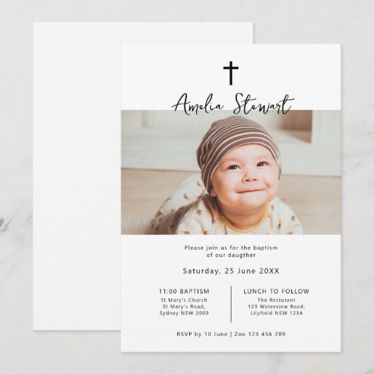 Minimalistische eenvoudige foto doop doop kaart (Voorkant / Achterkant)