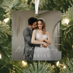 Minimalistische eenvoudige foto Elegant Eerste Ker Metalen Ornament