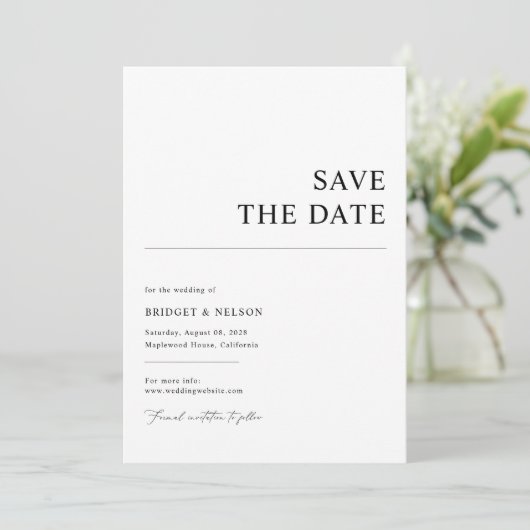 Minimalistische Eenvoudige Fotobruiloft Sla de Dat Save The Date (Staand voorkant)