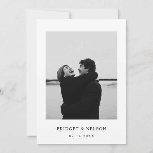 Minimalistische Eenvoudige Fotobruiloft Sla de Dat Save The Date (Achterkant)