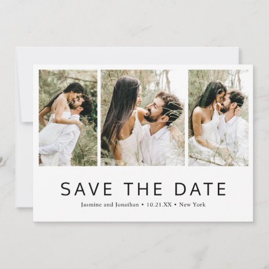 Minimalistische eenvoudige fotocollage moderne bru save the date (Voorkant)