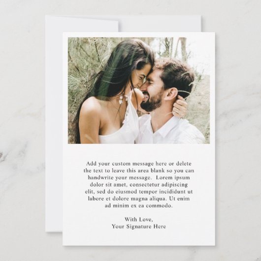 Minimalistische eenvoudige fotocollage moderne bru save the date (Achterkant)