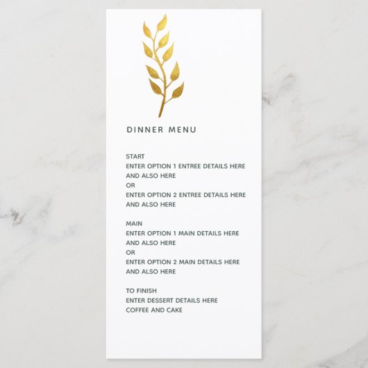 Minimalistische eenvoudige gouden blad bruiloft menu (Voorkant)