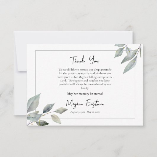 Minimalistische eenvoudige groen orthodoxe begrafe bedankkaart (Voorkant)