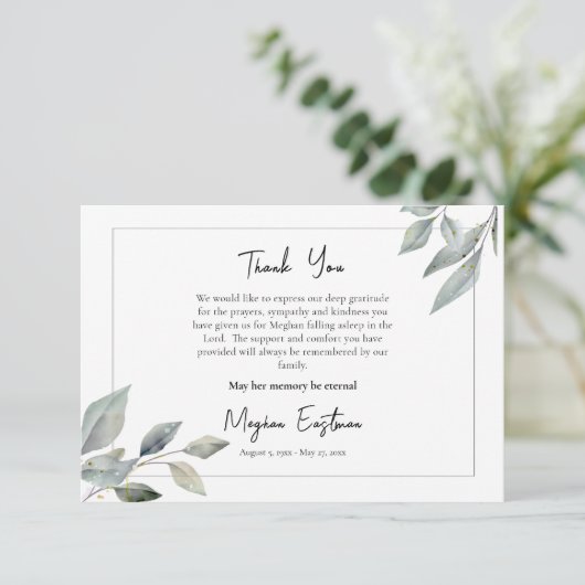 Minimalistische eenvoudige groen orthodoxe begrafe bedankkaart (Staand voorkant)