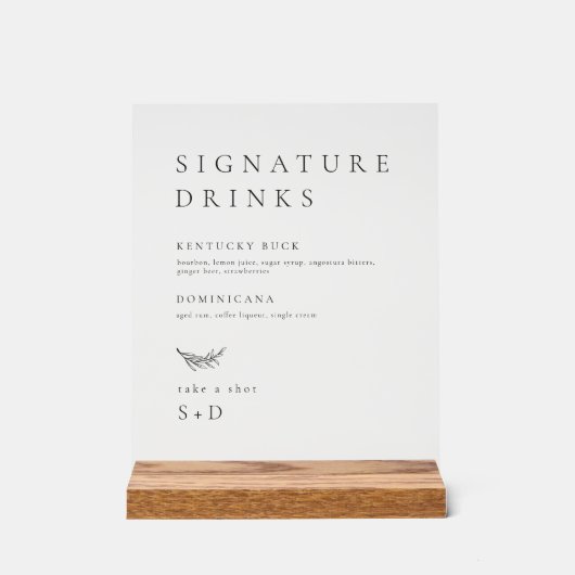 Minimalistische Eenvoudige Handtekening Drinken Tr Acryl Bord (Voorkant)