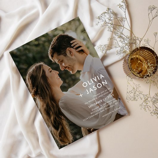 Minimalistische eenvoudige hedendaagse foto bruilo kaart