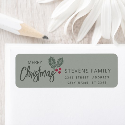Minimalistische eenvoudige hulst Vrolijk Kerstfees Etiket (Insitu)