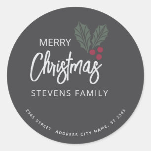 Minimalistische eenvoudige hulst Vrolijk Kerstfees Ronde Sticker