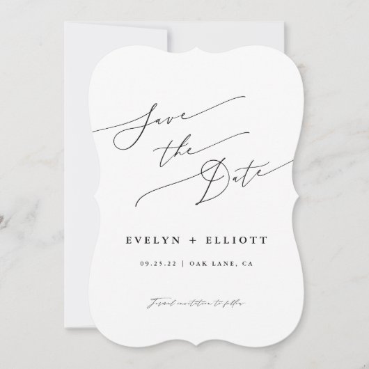 Minimalistische eenvoudige kalligrafie bruiloft save the date (Voorkant)