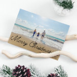 Minimalistische eenvoudige kerstscript overlay 1 f feestdagenkaart<br><div class="desc">Minimalistisch Retro Script "Vrolijk kerstfeest" met aanpasbaar jaar en tekst. Achterzijde heeft een neutrale beige achtergrond met ruimte voor een aangepast bericht.</div>