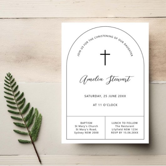 Minimalistische eenvoudige lijn boog doop doop kaart