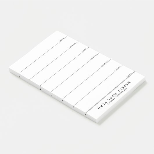 Minimalistische eenvoudige maaltijdplanning post-it® notes (Schuin)