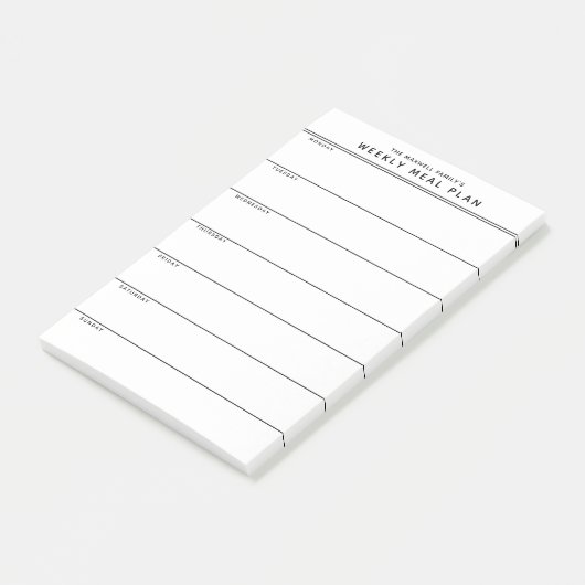 Minimalistische eenvoudige maaltijdplanning post-it® notes (Schuin)
