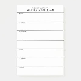 Minimalistische eenvoudige maaltijdplanning post-it® notes