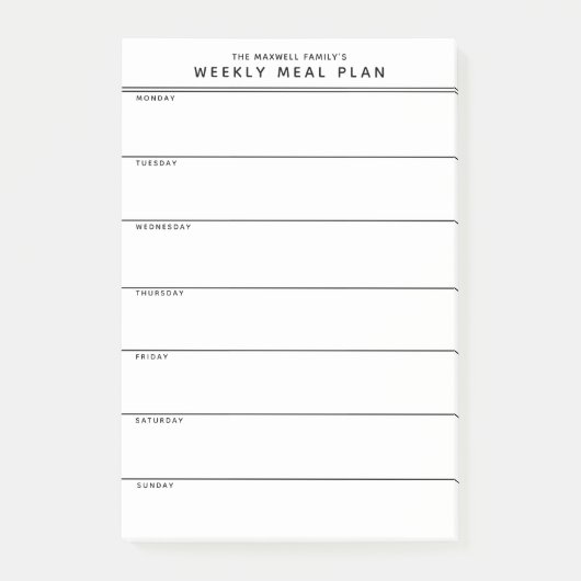 Minimalistische eenvoudige maaltijdplanning post-it® notes (Voorkant)