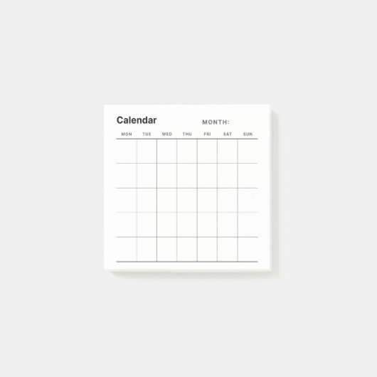 Minimalistische eenvoudige maandelijkse plannerkal post-it® notes (Voorkant)
