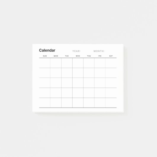 Minimalistische eenvoudige maandelijkse plannerkal post-it® notes (Voorkant)