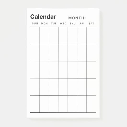 Minimalistische eenvoudige maandelijkse plannerkal post-it® notes (Voorkant)