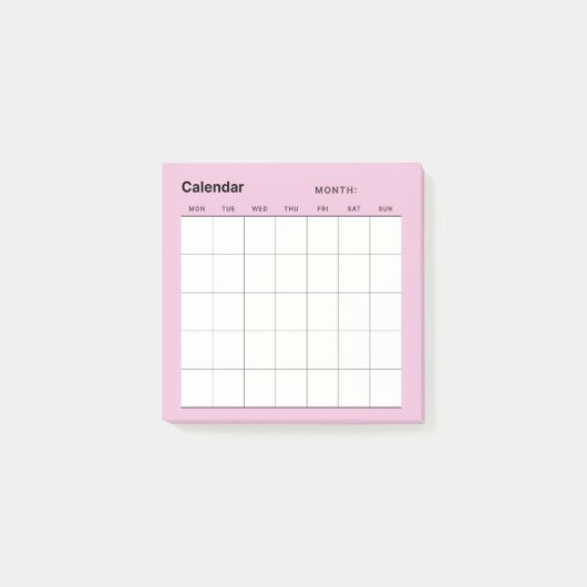 Minimalistische eenvoudige maandelijkse plannerkal post-it® notes (Voorkant)