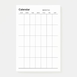 Minimalistische eenvoudige maandelijkse plannerkal post-it® notes