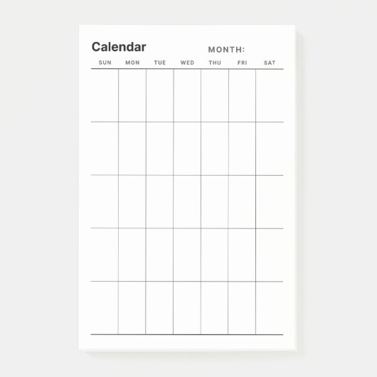 Minimalistische eenvoudige maandelijkse plannerkal post-it® notes (Voorkant)
