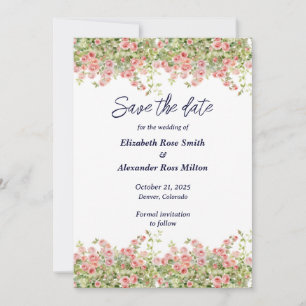 Minimalistische eenvoudige mooie roos wijnstok blo save the date