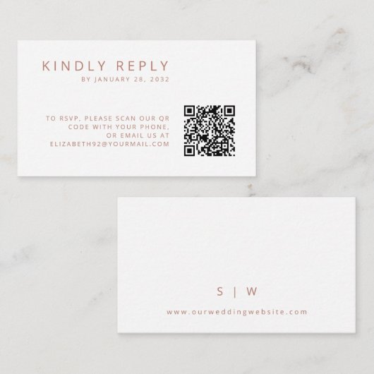 Minimalistische eenvoudige oude roos QR Code RSVP Informatiekaartje (Voorkant / Achterkant)