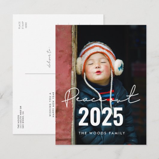 Minimalistische eenvoudige Peace out 2025 Nieuwjaa Briefkaart (Voorkant / Achterkant)