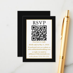 Minimalistische Eenvoudige QR Black Gold RSVP Informatiekaartje