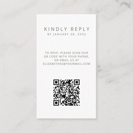 Minimalistische eenvoudige QR Code foto RSVP Informatiekaartje (Voorkant)