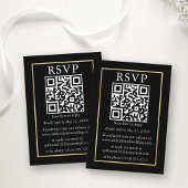 Minimalistische Eenvoudige QR Gold Black RSVP Informatiekaartje
