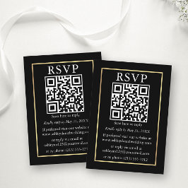 Minimalistische Eenvoudige QR Gold Black RSVP Informatiekaartje