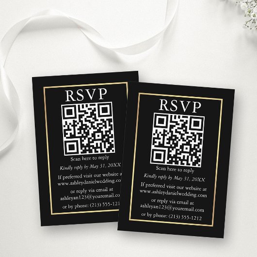 Minimalistische Eenvoudige QR Gold Black RSVP Informatiekaartje