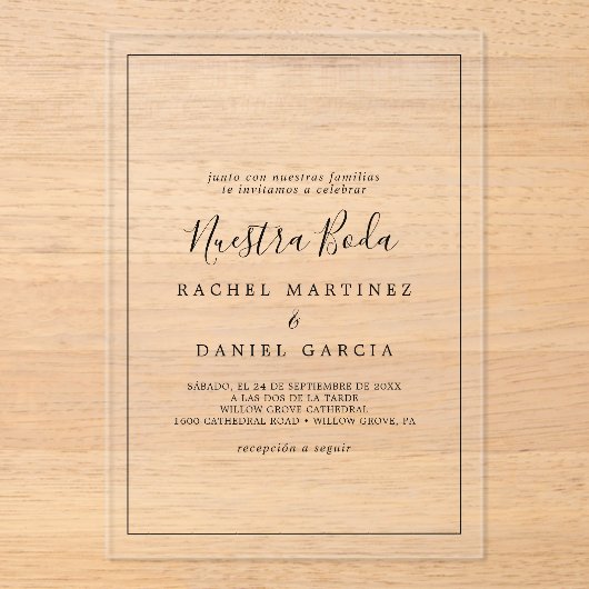 Minimalistische eenvoudige romantische klassieke S Acryl Uitnodigingen (Voorkant)