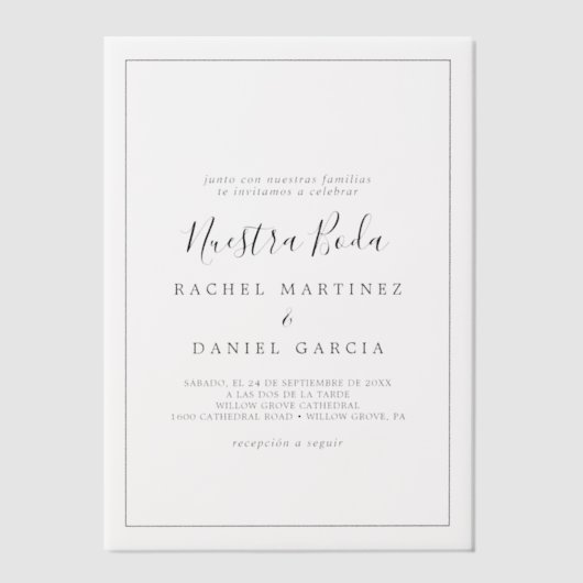 Minimalistische eenvoudige romantische klassieke S Vellum Uitnodigingen (Voorkant)