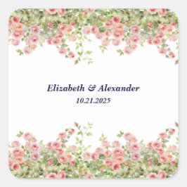 Minimalistische Eenvoudige  roos wijnstok bloemenb Vierkante Sticker