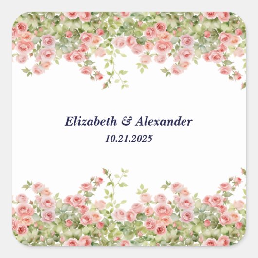 Minimalistische Eenvoudige  roos wijnstok bloemenb Vierkante Sticker (Voorkant)